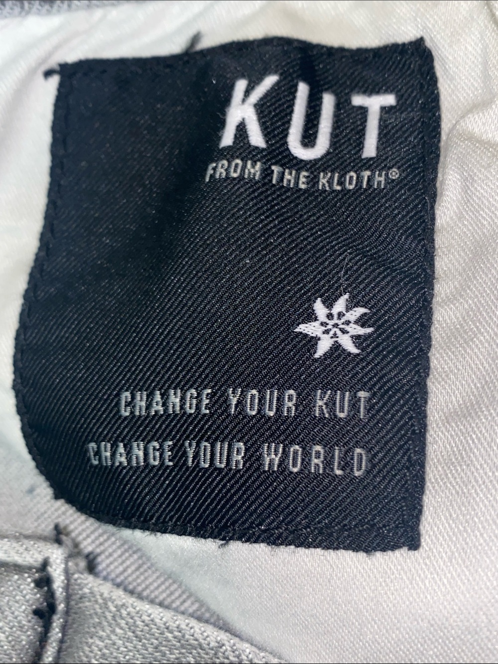 Kut from the Kloth Light Gray Straight Leg Raw Hem Stretch Jeans - Picture 8 of 8